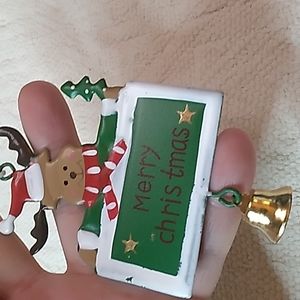 Hiboom Metal Christmas Ornament Reindeer Handpainted w Nylon String & Bell